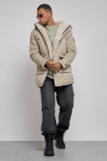 Купить Парка мужская зимняя удлиненная с мехом бежевого цвета 88752B, фото 12