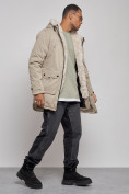 Купить Парка мужская зимняя удлиненная с мехом бежевого цвета 88752B, фото 3