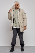 Купить Парка мужская зимняя удлиненная с мехом бежевого цвета 88752B, фото 5