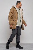 Купить Парка мужская зимняя удлиненная с мехом горчичного цвета 88752G, фото 2