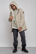 Купить Парка мужская зимняя удлиненная с мехом бежевого цвета 88766B, фото 5