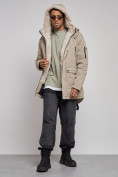 Купить Парка мужская зимняя удлиненная с мехом бежевого цвета 88783B, фото 13