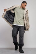 Купить Парка мужская зимняя удлиненная с мехом бежевого цвета 88783B, фото 14