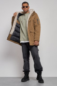 Купить Парка мужская зимняя удлиненная с мехом горчичного цвета 88783G, фото 4