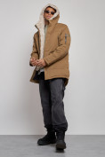 Купить Парка мужская зимняя удлиненная с мехом горчичного цвета 88783G, фото 5