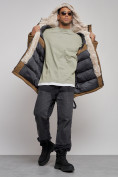 Купить Парка мужская зимняя удлиненная с мехом горчичного цвета 88783G, фото 6
