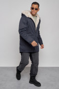 Купить Парка мужская зимняя удлиненная с мехом темно-синего цвета 88783TS, фото 12