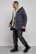 Купить Парка мужская зимняя удлиненная с мехом темно-синего цвета 88783TS, фото 2