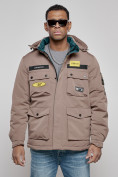 Купить Куртка мужская зимняя с капюшоном молодежная коричневого цвета 88905K