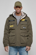 Купить Куртка мужская зимняя с капюшоном молодежная цвета хаки 88905Kh