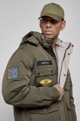 Купить Куртка мужская зимняя с капюшоном молодежная цвета хаки 88905Kh, фото 4