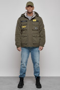 Купить Куртка мужская зимняя с капюшоном молодежная цвета хаки 88905Kh, фото 5