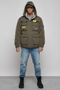 Купить Куртка мужская зимняя с капюшоном молодежная цвета хаки 88905Kh, фото 8