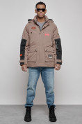 Купить Куртка мужская зимняя с капюшоном молодежная коричневого цвета 88906K