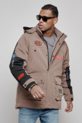 Купить Куртка мужская зимняя с капюшоном молодежная коричневого цвета 88906K, фото 11