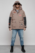 Купить Куртка мужская зимняя с капюшоном молодежная коричневого цвета 88906K, фото 4