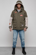 Купить Куртка мужская зимняя с капюшоном молодежная цвета хаки 88906Kh