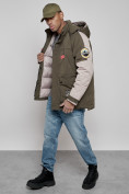 Купить Куртка мужская зимняя с капюшоном молодежная цвета хаки 88906Kh, фото 13