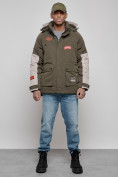 Купить Куртка мужская зимняя с капюшоном молодежная цвета хаки 88906Kh, фото 17