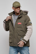 Купить Куртка мужская зимняя с капюшоном молодежная цвета хаки 88906Kh, фото 5