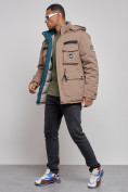 Купить Куртка мужская зимняя с капюшоном молодежная коричневого цвета 88911K, фото 2