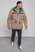 Купить Куртка мужская зимняя с капюшоном молодежная коричневого цвета 88911K, фото 9