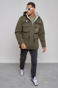 Купить Куртка мужская зимняя с капюшоном молодежная цвета хаки 88911Kh