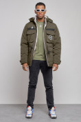 Купить Куртка мужская зимняя с капюшоном молодежная цвета хаки 88911Kh, фото 11