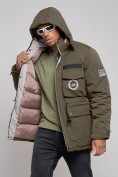 Купить Куртка мужская зимняя с капюшоном молодежная цвета хаки 88911Kh, фото 16