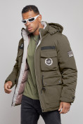 Купить Куртка мужская зимняя с капюшоном молодежная цвета хаки 88911Kh, фото 18