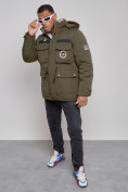 Купить Куртка мужская зимняя с капюшоном молодежная цвета хаки 88911Kh, фото 2