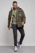 Купить Куртка мужская зимняя с капюшоном молодежная цвета хаки 88911Kh, фото 4