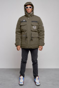 Купить Куртка мужская зимняя с капюшоном молодежная цвета хаки 88911Kh, фото 5