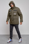 Купить Куртка мужская зимняя с капюшоном молодежная цвета хаки 88911Kh, фото 6