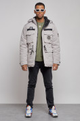 Купить Куртка мужская зимняя с капюшоном молодежная серого цвета 88911Sr, фото 6