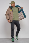 Купить Куртка мужская зимняя с капюшоном молодежная коричневого цвета 88915K, фото 12