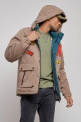 Купить Куртка мужская зимняя с капюшоном молодежная коричневого цвета 88915K, фото 6
