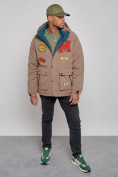 Купить Куртка мужская зимняя с капюшоном молодежная коричневого цвета 88915K, фото 9