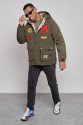 Купить Куртка мужская зимняя с капюшоном молодежная цвета хаки 88915Kh, фото 9
