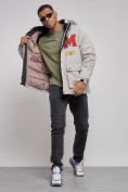 Купить Куртка мужская зимняя с капюшоном молодежная серого цвета 88915Sr, фото 12