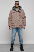 Купить Куртка мужская зимняя с капюшоном молодежная коричневого цвета 88917K