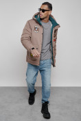Купить Куртка мужская зимняя с капюшоном молодежная коричневого цвета 88917K, фото 15