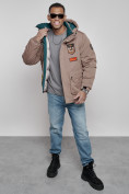 Купить Куртка мужская зимняя с капюшоном молодежная коричневого цвета 88917K, фото 16