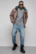 Купить Куртка мужская зимняя с капюшоном молодежная коричневого цвета 88917K, фото 18
