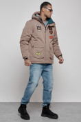 Купить Куртка мужская зимняя с капюшоном молодежная коричневого цвета 88917K, фото 3
