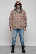 Купить Куртка мужская зимняя с капюшоном молодежная коричневого цвета 88917K, фото 4
