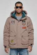 Купить Куртка мужская зимняя с капюшоном молодежная коричневого цвета 88917K, фото 6