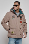 Купить Куртка мужская зимняя с капюшоном молодежная коричневого цвета 88917K, фото 7
