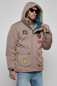 Купить Куртка мужская зимняя с капюшоном молодежная коричневого цвета 88917K, фото 9