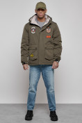 Купить Куртка мужская зимняя с капюшоном молодежная цвета хаки 88917Kh